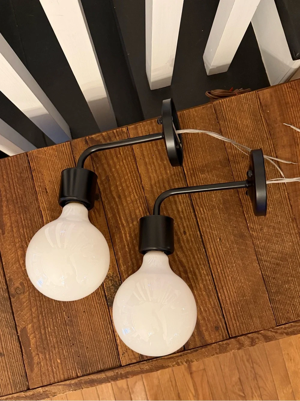 Custom Black and White MCM Wall Sconce Pair